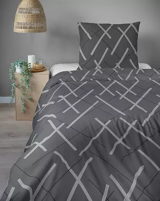 Pościel satynowa Home Satin 140x200 ciemnoszara geometryczne kreski