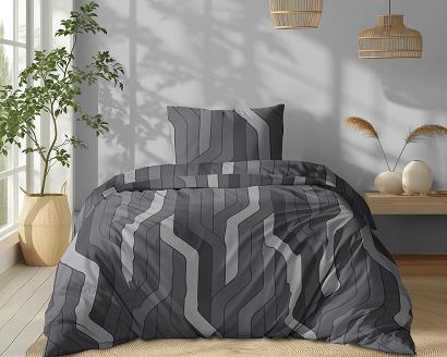 Pościel bawełniana 140x200 Detexpol grafitowa szara podłużna geometria
