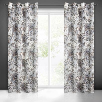 Zasłona gotowa na przelotkach SANDRA 140x250 Eurofirany biało popielata w kwiaty