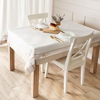 Obrus z kwiatowym haftem ASTRA 120x180 biały beżowy