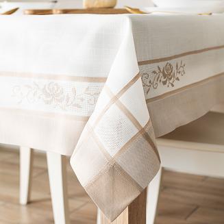 Obrus z kwiatowym haftem ASTRA 120x180 biały beżowy