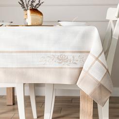 Obrus z kwiatowym haftem ASTRA 120x180 biały beżowy