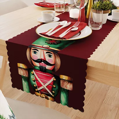 Bieżnik wodoodporny świąteczny NINA 38x160 czerwony kolorowe Dziadki do orzechów