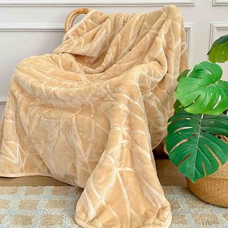 Koc akrylowy tłoczony LIV 160x200 gruby ciepły beżowy