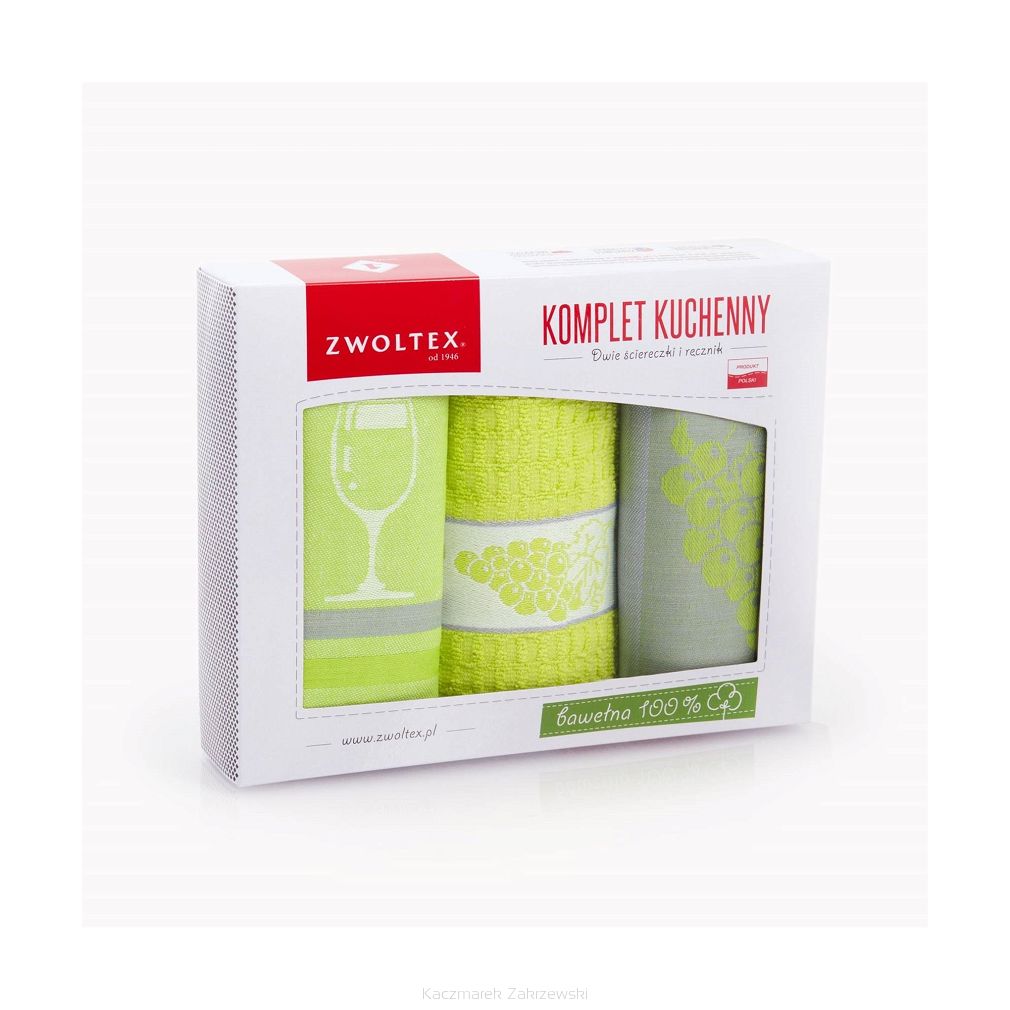 Komplet ścierek kuchennych 2+1  ZWOLTEX wzór WINOGRONO seledynowy