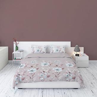 Pościel flanelowa 200x220 szara beżowa turkusowa pastelowe kwiaty