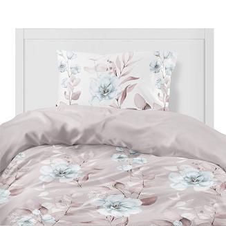 Pościel flanelowa 200x220 szara beżowa turkusowa pastelowe kwiaty