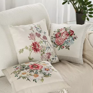 Poszewka dekoracyjna gobelin 45x45 Eurofirany naturalny wielokolorowy motyw letnich kwiatów