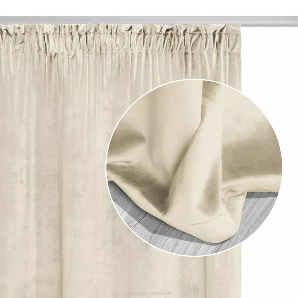 Kremowa Zasłona Welurowa Na Taśmie 140x270 Velvet Soft