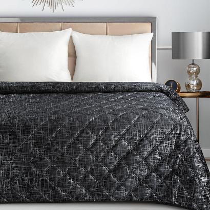 Narzuta dekoracyjna BLINK6 220x240 czarna welwetowa pikowana błyszczący nadruk