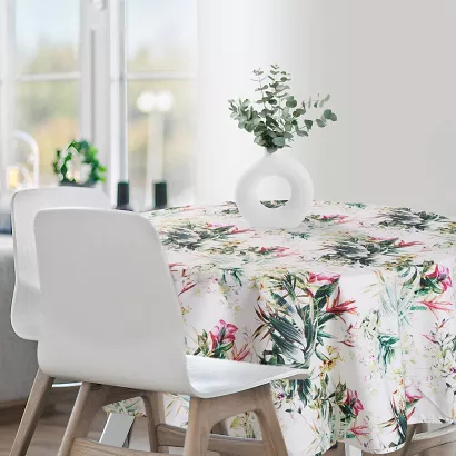 Obrus dekoracyjny wodoodporny  GARDEN 150x150 Eurofirany biały w kolorowe kwiaty