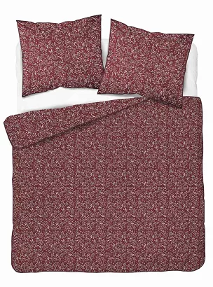 Pościel z perkalu Lamé Percale 160x200 bordowa drobny roślinny rzucik ozdobna lamówka biza