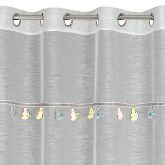 Firana gotowa na przelotkach KIDS Eurofirany kremowa ozdobiona taśmą ze słonikami