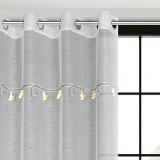 Firana gotowa na przelotkach KIDS Eurofirany kremowa ozdobiona taśmą ze słonikami