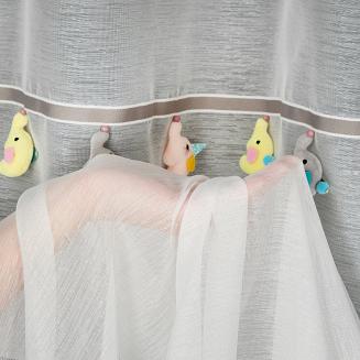 Firana gotowa na przelotkach KIDS Eurofirany kremowa ozdobiona taśmą ze słonikami