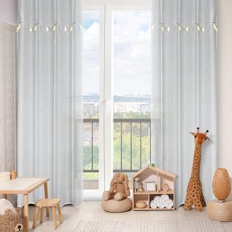 Firana gotowa na przelotkach KIDS Eurofirany kremowa ozdobiona taśmą ze słonikami