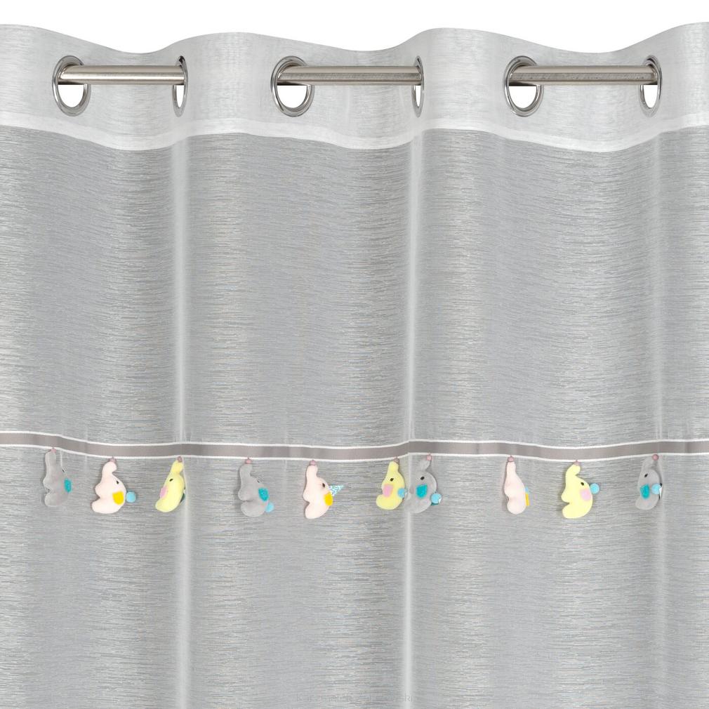 Firana gotowa na przelotkach KIDS Eurofirany kremowa ozdobiona taśmą ze słonikami