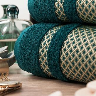 Ręcznik bawełniany LIONEL 50x90 petrolowy ze złotą bordiurą