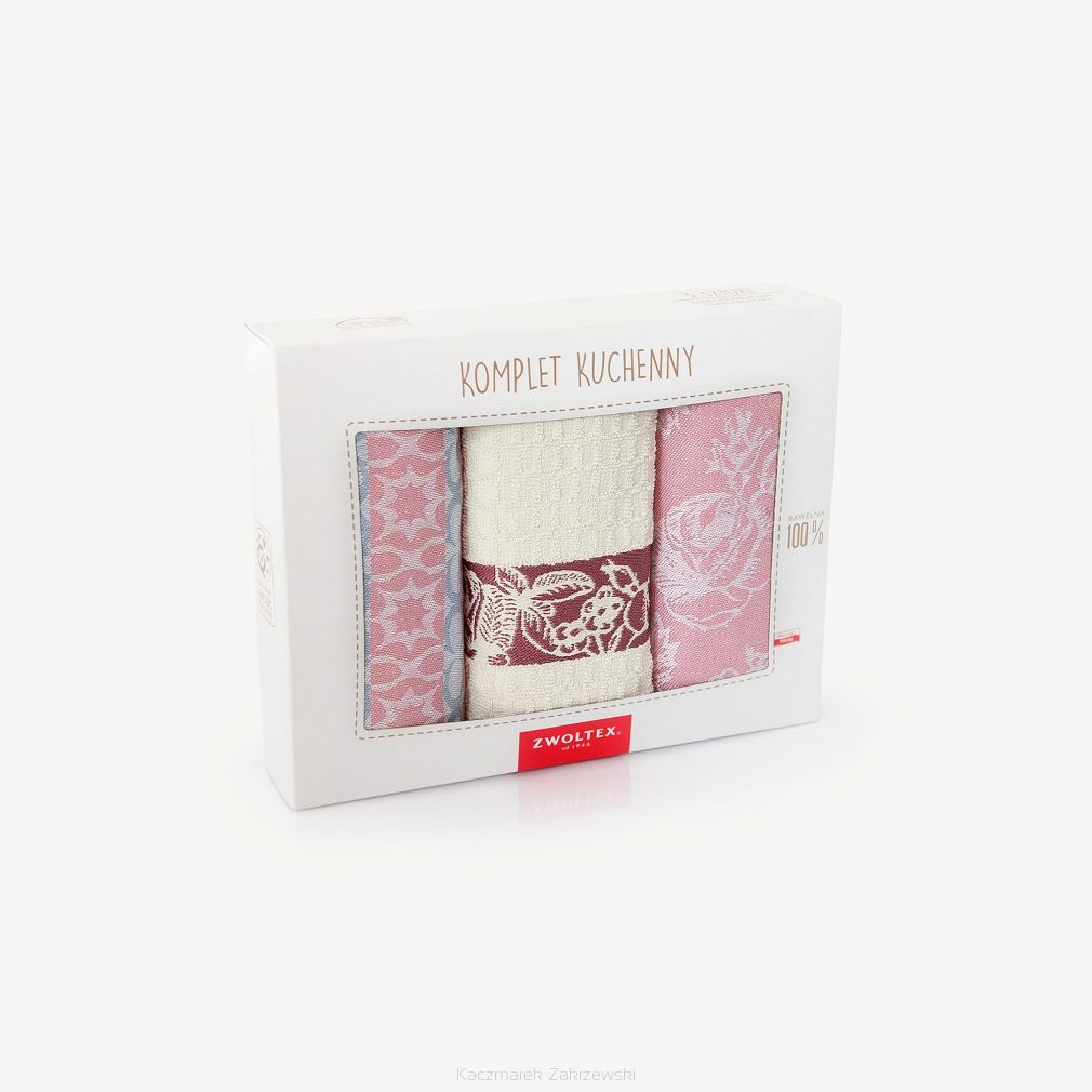 Komplet ścierek kuchennych 2+1  ZWOLTEX wzór RÓŻA różowy