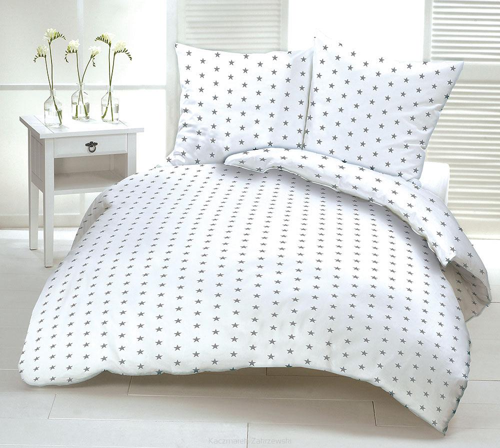 Pościel satyna korowana 160x200 biała/szare gwiazdki SK254