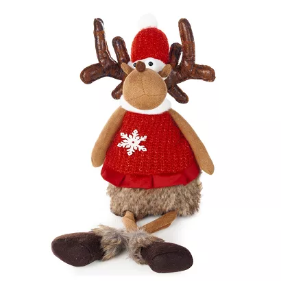 Figurka świąteczna DOLL 25x15x59 Eurofirany czerwony brązowy renifer z gwiazdką