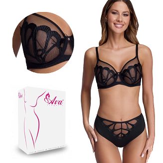 Brazyliany damskie z haftem i tiulem AV 2187 czarne