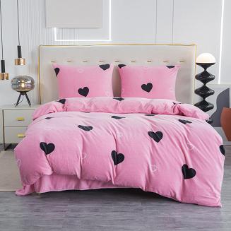 Pościel polarowa 160x200 welur różowa czarna serduszka