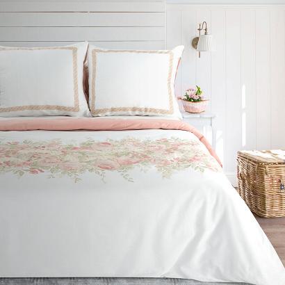 Pościel satynowa SPRING 200x220 Eurofirany biała różowa róże kwiaty