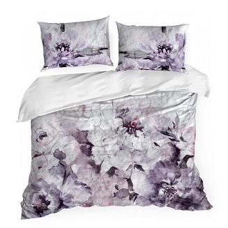 Pościel satynowa kreszowana 160x200 Eurofirany duże wrzosowe kwiaty