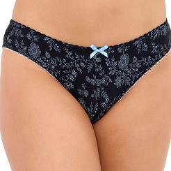 Figi damskie Dina 046 czarne w roślinnym wzorze