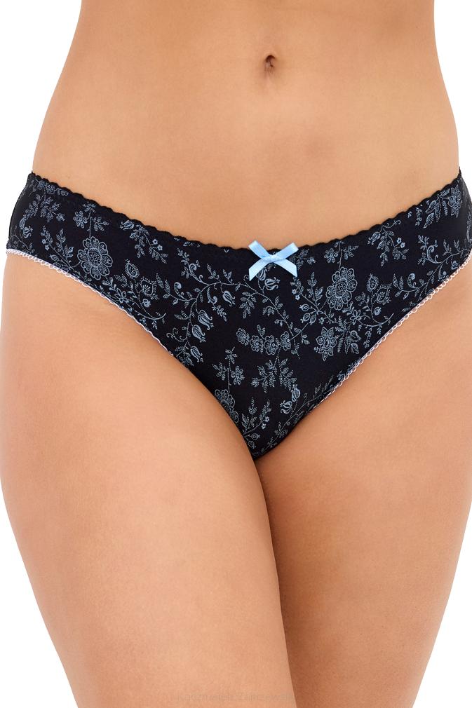 Figi damskie Dina 046 czarne w roślinnym wzorze