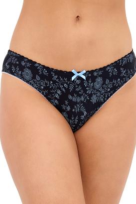 Figi damskie Dina 046 czarne w roślinnym wzorze