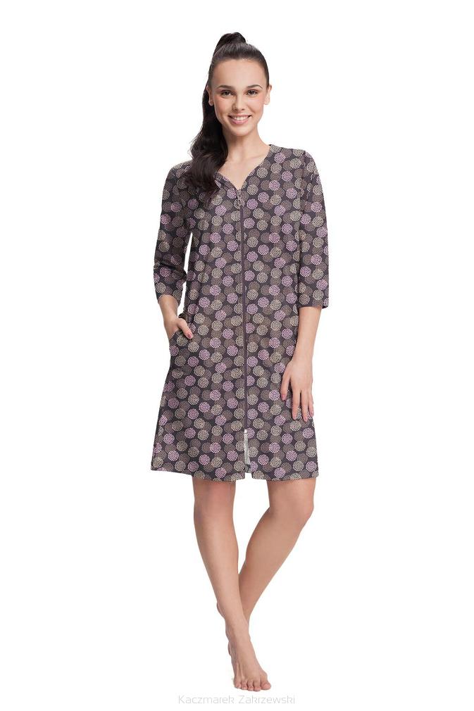 Szlafrok damski LUNA kod 390 śliwkowy kwietne rozety
