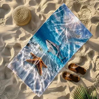 Ręcznik plażowy 100x180 rekin i rozgwiazda