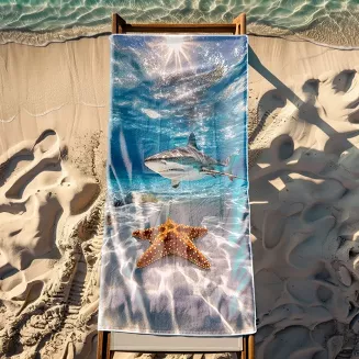Ręcznik plażowy 100x180 rekin i rozgwiazda