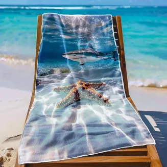 Ręcznik plażowy 100x180 rekin i rozgwiazda
