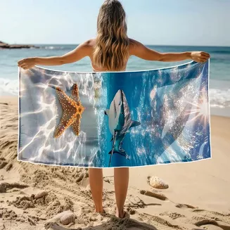 Ręcznik plażowy 100x180 rekin i rozgwiazda