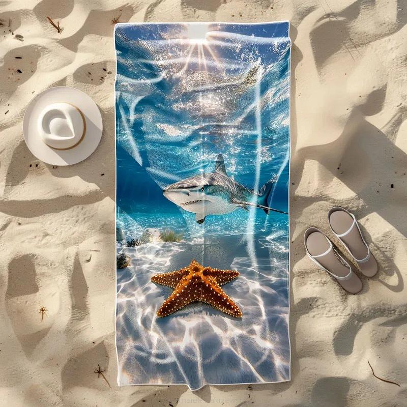 Ręcznik plażowy 100x180 rekin i rozgwiazda