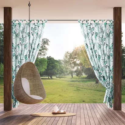 Zasłona gotowa na szelkach wodoodporna GARDEN2 155x200 ogrodowa biała zielona botaniczny