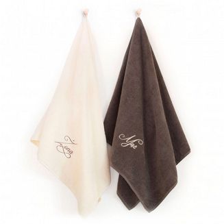 Komplet ręczników 2 szt. 70x140 Zwoltex MĄŻ-ŻONA ecru taupe