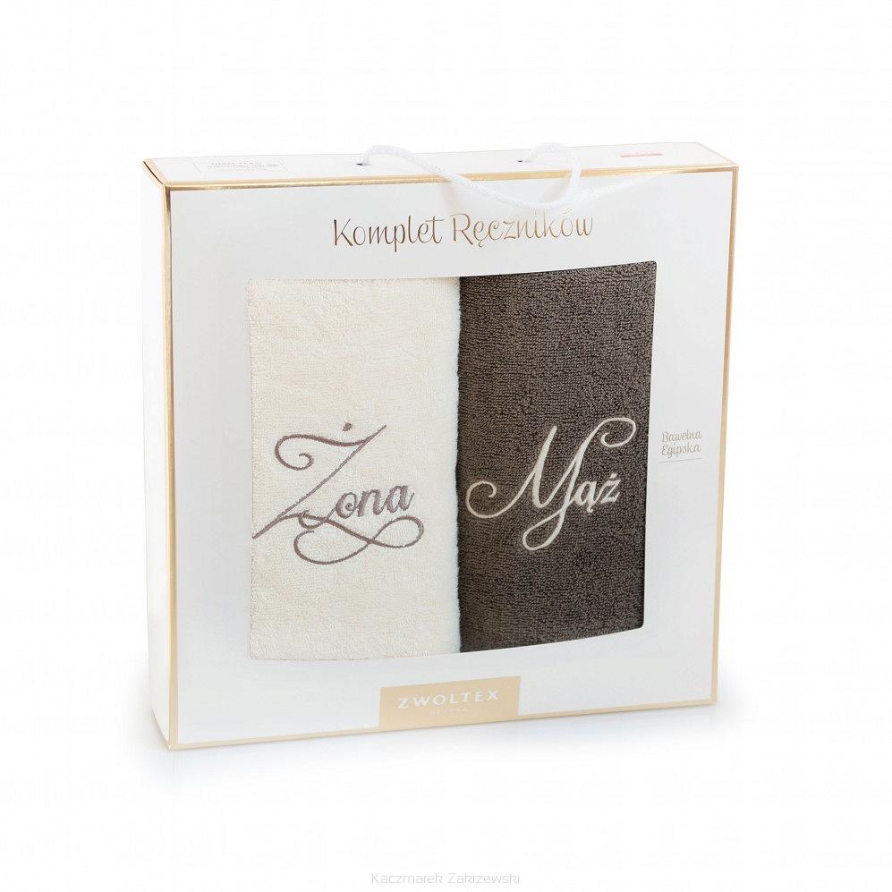 Komplet ręczników 2 szt. 70x140 Zwoltex MĄŻ-ŻONA ecru taupe
