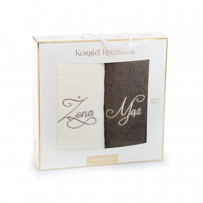 Komplet ręczników 2 szt. 70x140 Zwoltex MĄŻ-ŻONA ecru taupe