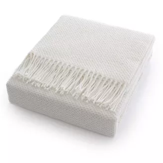 Koc bawełniano-akrylowy PURE 150x200 kremowy jacquard gofrowy wzór z frędzlami