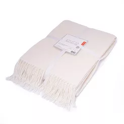 Koc bawełniano-akrylowy PURE 150x200 kremowy jacquard gofrowy wzór z frędzlami