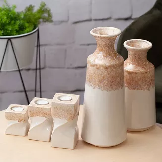 Świecznik dekoracyjny RUBEN 8x8x12 Eurofirany kremowy beżowy ombre asymetryczny