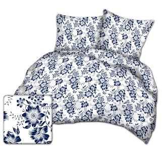 Pościel z kory I 160x200 wzór granatowe kwiaty | białe tło