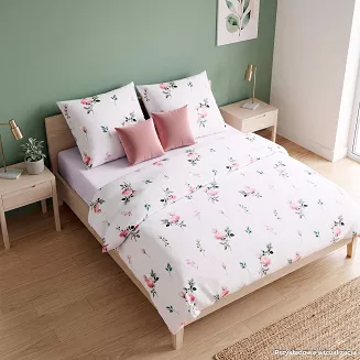 Komplet pościeli ROZA z bawełny satynowej 160x200 biała w różyczki