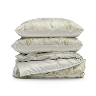 Pościel satynowa SPRING 160x200 Eurofirany biała beżowa gałązki liście