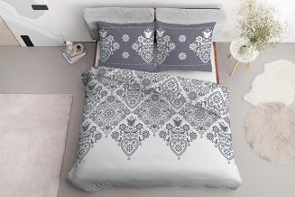 Pościel bawełniana 200x220 Detexpol szare kwiaty i serca