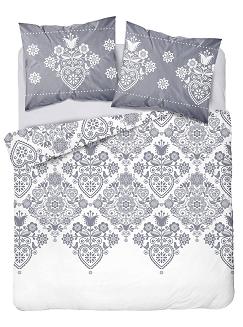 Pościel bawełniana 200x220 Detexpol szare kwiaty i serca